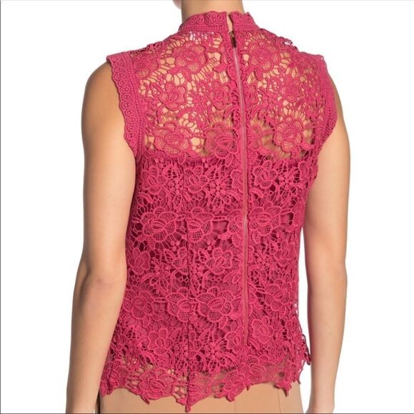nanette lepore L Mock Neck Pink Lace Back Zip Sleeveless Top - Picture 2 of 9